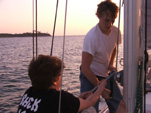 Raising main sail