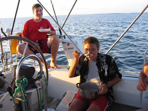 Boy Scouts eating