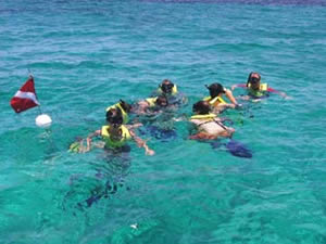 Snorkeling with dive flag